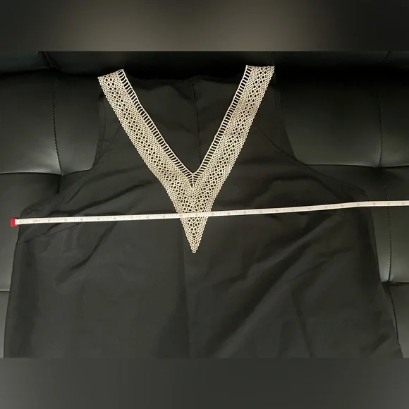 Black Tank Top with Cream Crochet/Knit Lace Accent - Picture 6 of 8